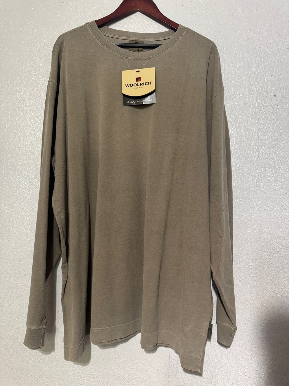 Woolrich Men's NWT First Fork Long Sleeve Tee Vintage Wash Gray Tan XXL